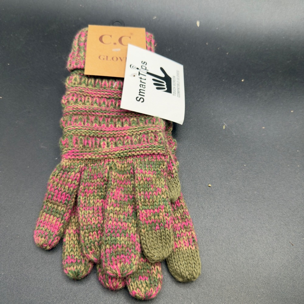 C.C SmartTips Knit Touchscreen Gloves Womens Olive Pink Winter